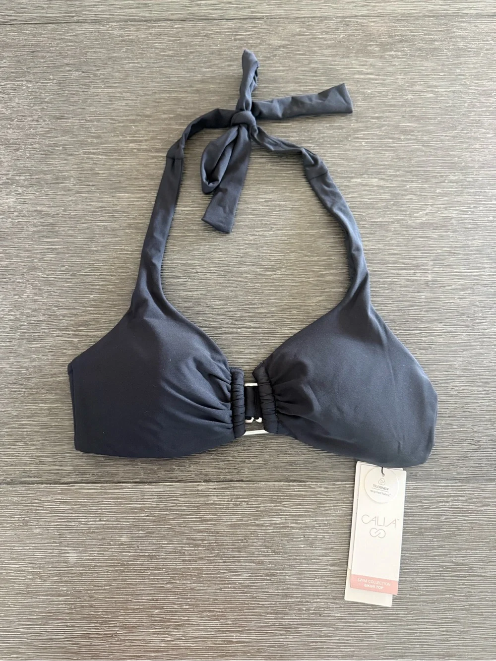CALIA Women's U-Bar Halter Bikini Swim Top Pure Black